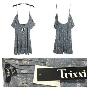 Trixxi Blue Floral Cold-Shoulder Mini Dress